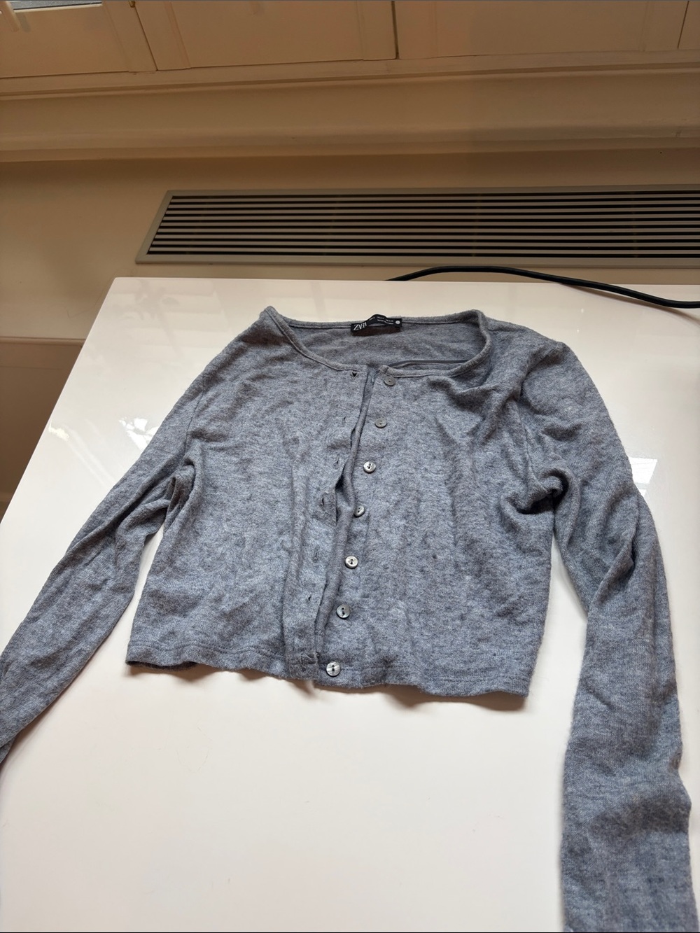 Zara Light Gray Cropped Button-Front Cardigan